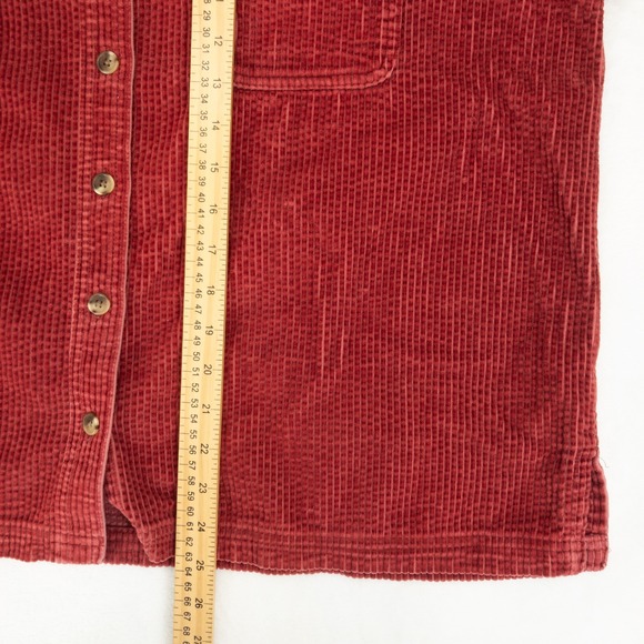 LL Bean Corduroy Button Down Shirt Womens Petite Large Red Long Sleeve Wide Wale - Picture 7 of 8